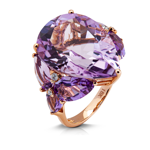 Anillo diseño oro rosa 18kt diamantes y amatistas